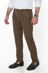 Brown Plated Pant - Regular Fit