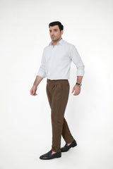 Brown Plated Pant - Regular Fit