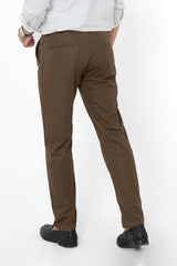 Brown Plated Pant - Regular Fit