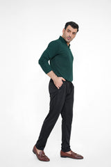 Black Plated Pant - Regular Fit
