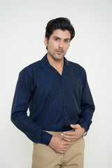 Dark Blue Cuban Collar Shirt