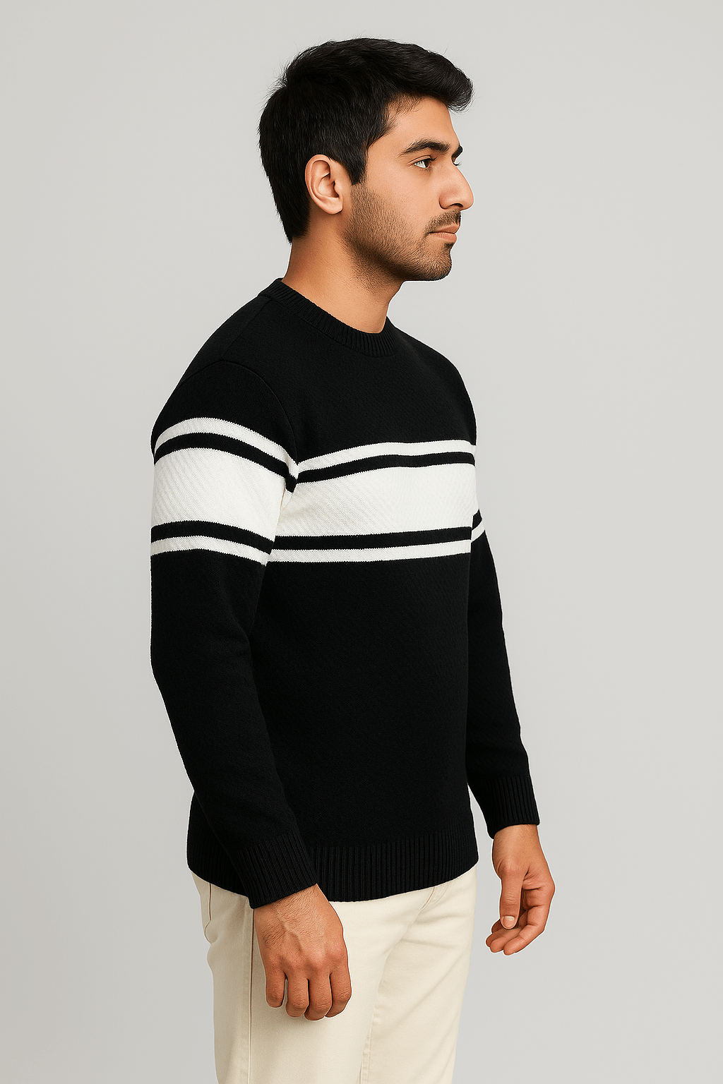 Black Line Stripped Wool SweatershirtGarderobe Clothing