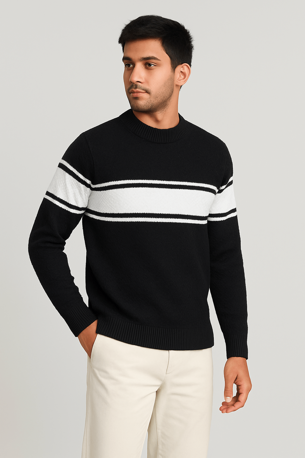 Black Line Stripped Wool SweatershirtGarderobe Clothing