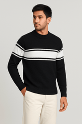 Black Line Stripped Wool SweatershirtGarderobe Clothing