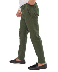Dark Olive Green Cotton Pant - Smart FitPantGarderobe Clothing