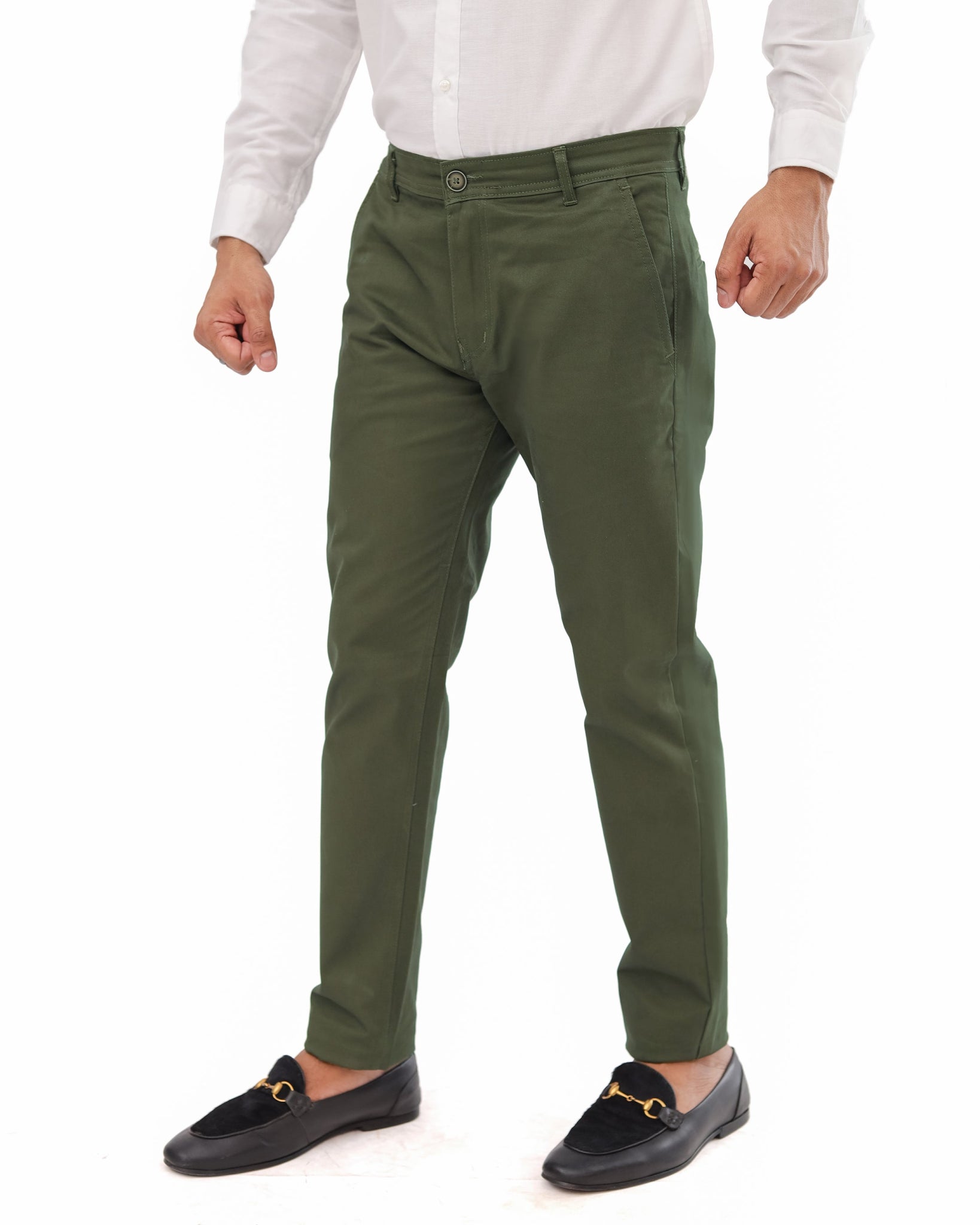 Dark Olive Green Cotton Pant - Smart FitPantGarderobe Clothing