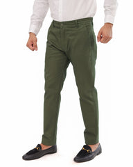Dark Olive Green Cotton Pant - Smart FitPantGarderobe Clothing