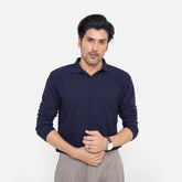 Full Sleeve Navy Polo Shirt - KnittedshirtGarderobe Clothing