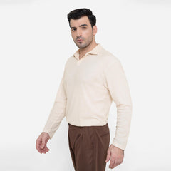 Full Sleeve Royal Creamy Polo Shirt - KnittedshirtGarderobe Clothing