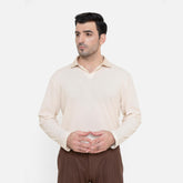 Full Sleeve Royal Creamy Polo Shirt - KnittedshirtGarderobe Clothing