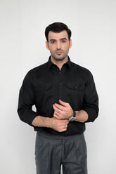 IMPERIAL BLACK – Italian Collar Double Pocket ShirtshirtGarderobe Clothing
