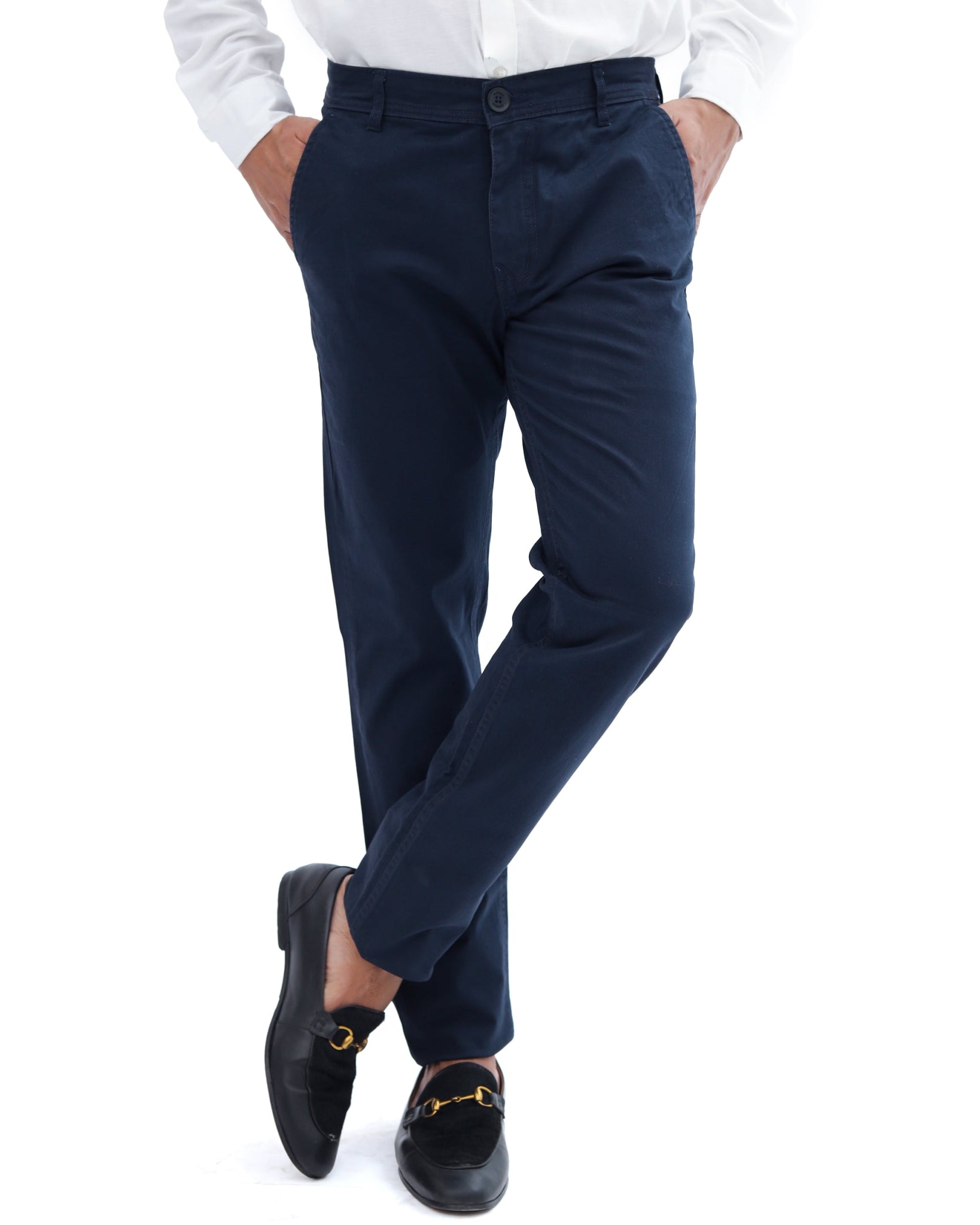 Navy Blue Cotton Pant - Smart FitPantGarderobe Clothing