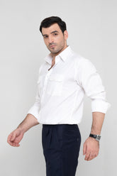 ROYAL TEXTURED WHITE – Italian Collar Double Pocket ShirtshirtGarderobe Clothing
