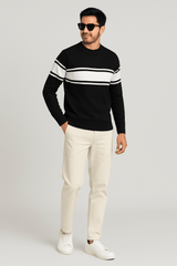 Black Line Stripped Wool SweatershirtGarderobe Clothing