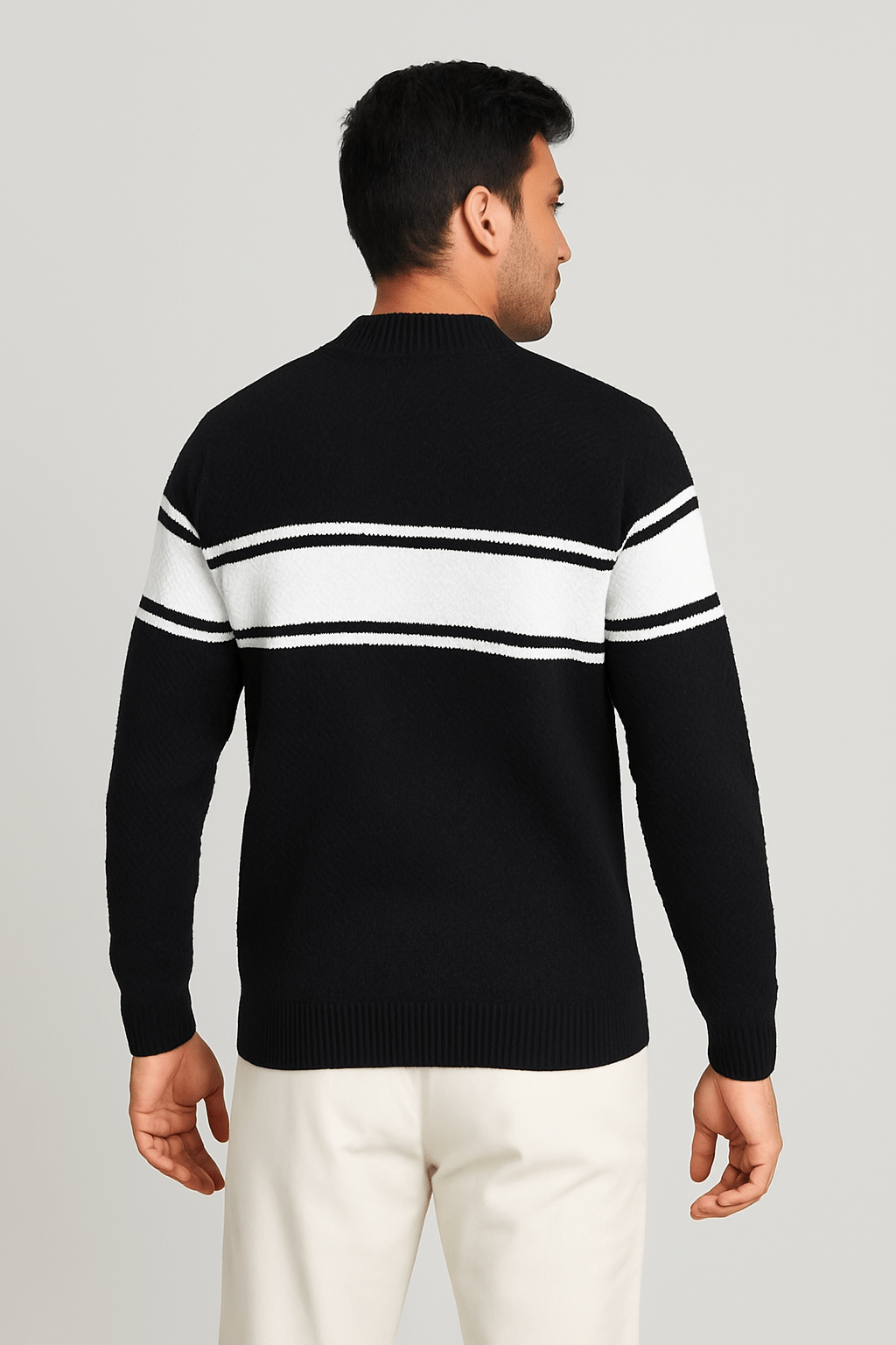 Black Line Stripped Wool SweatershirtGarderobe Clothing