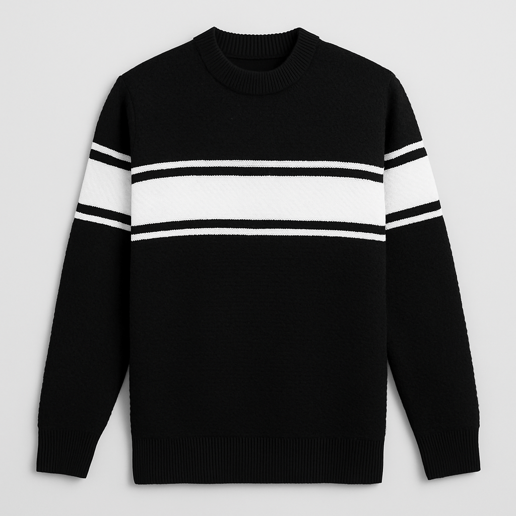 Black Line Stripped Wool SweatershirtGarderobe Clothing