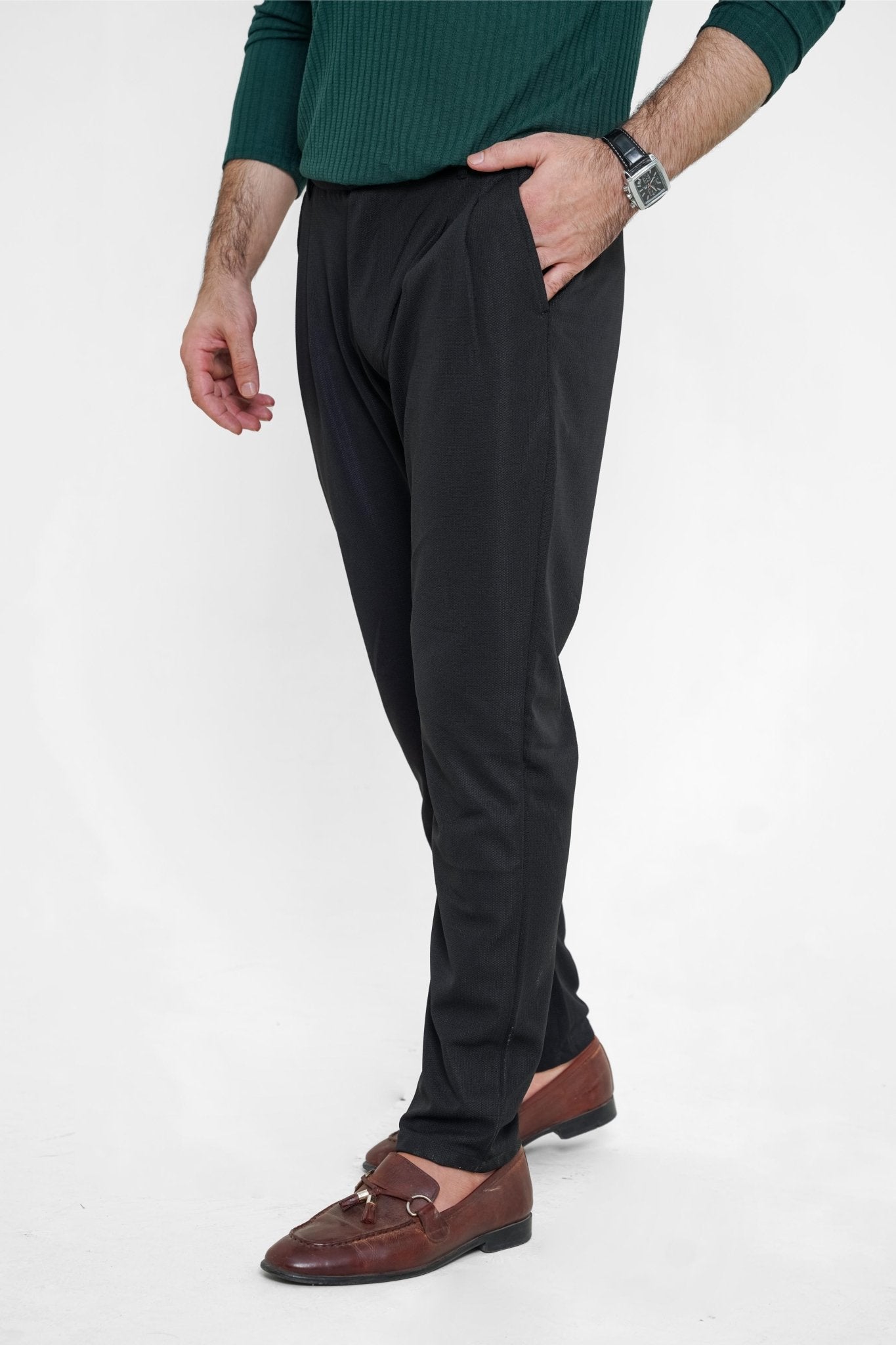 Black Plated Pant - Regular FitPantGarderobe Clothing