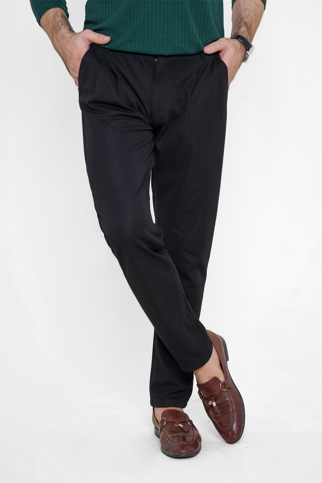 Black Plated Pant - Regular FitPantGarderobe Clothing
