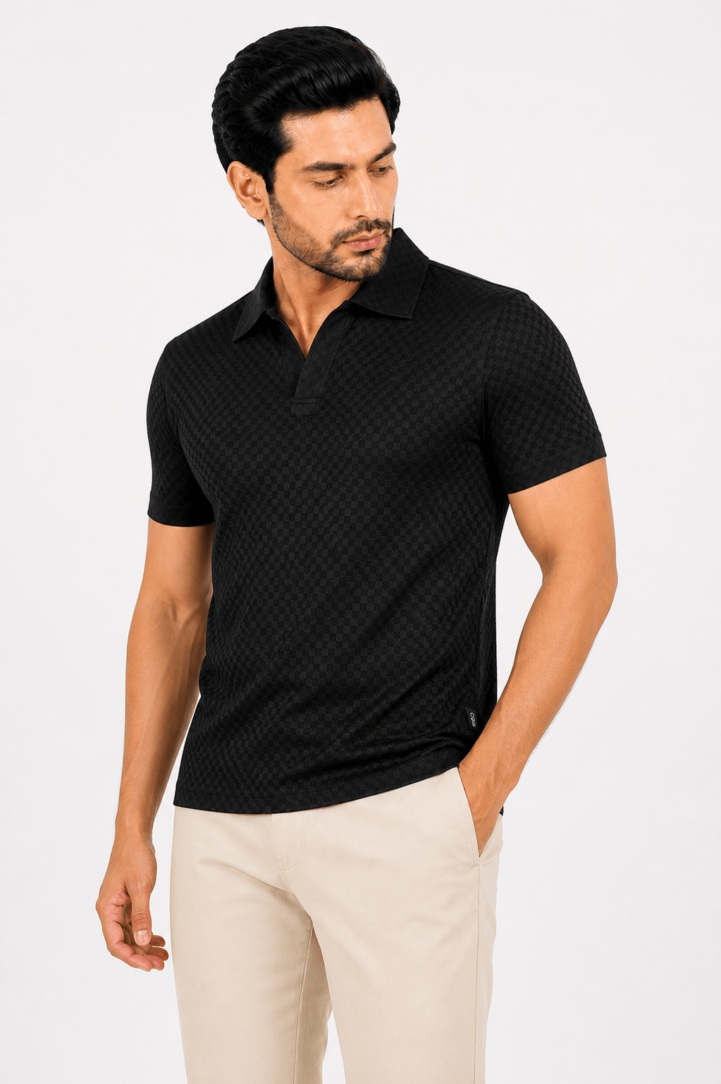 Black Polo Shirt - ActiveFlexHalf Sleeves PoloGarderobe Clothing