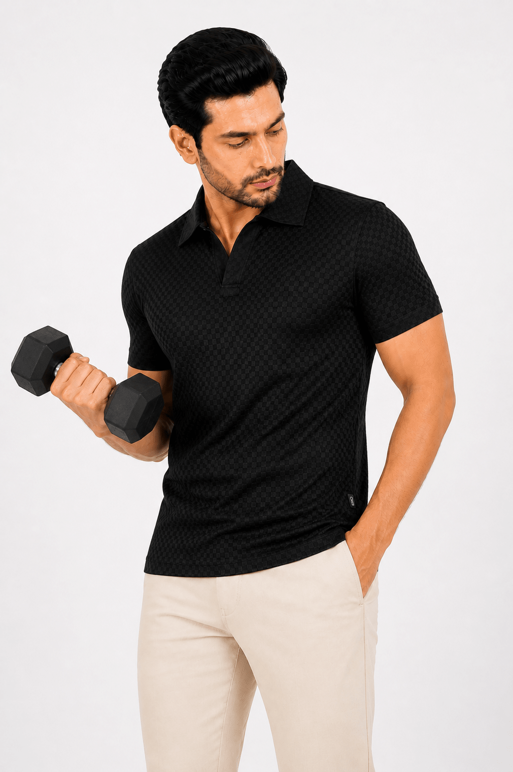Black Polo Shirt - ActiveFlexHalf Sleeves PoloGarderobe Clothing