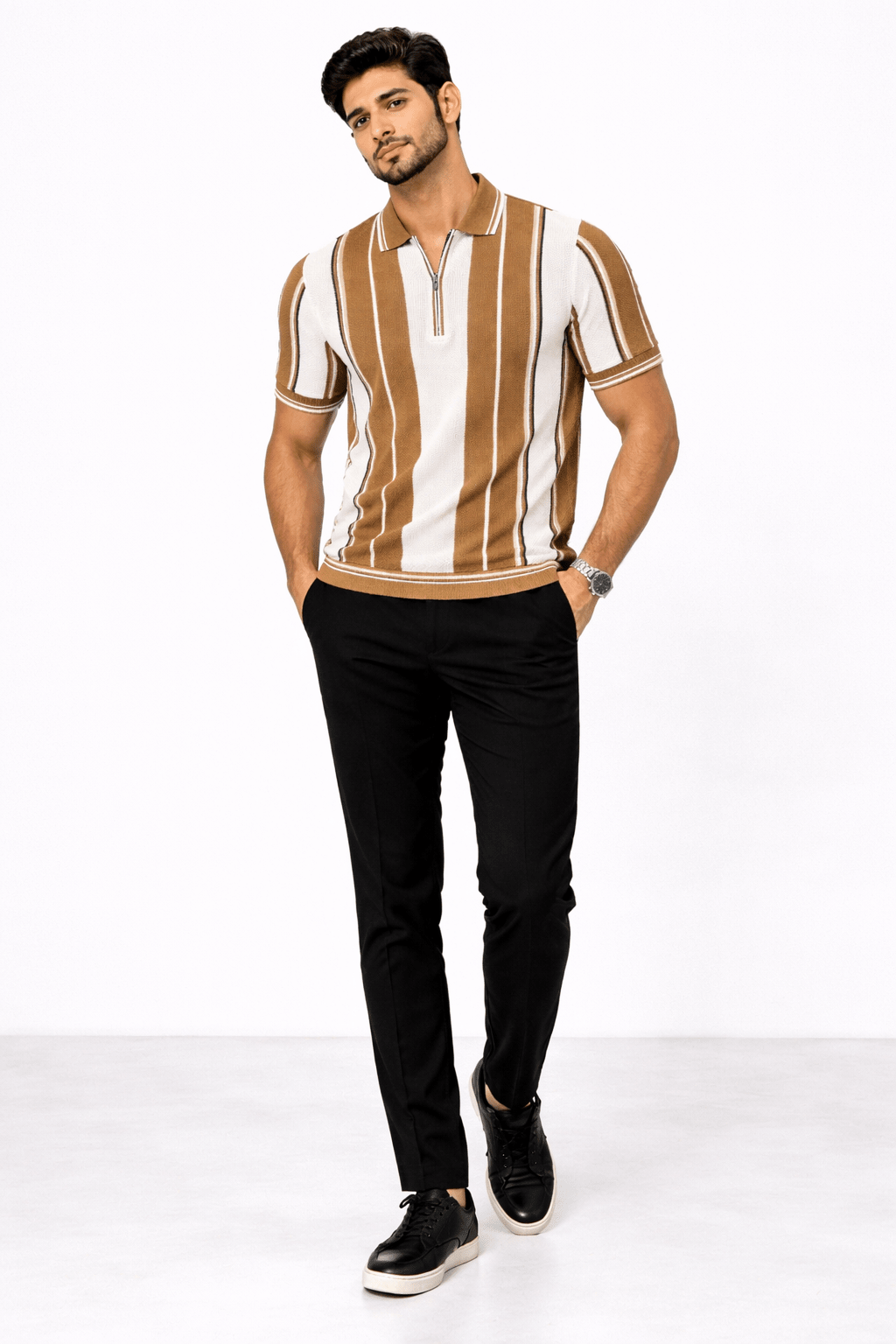 Brown Panel - Popcorn Polo ShirtGarderobe Clothing