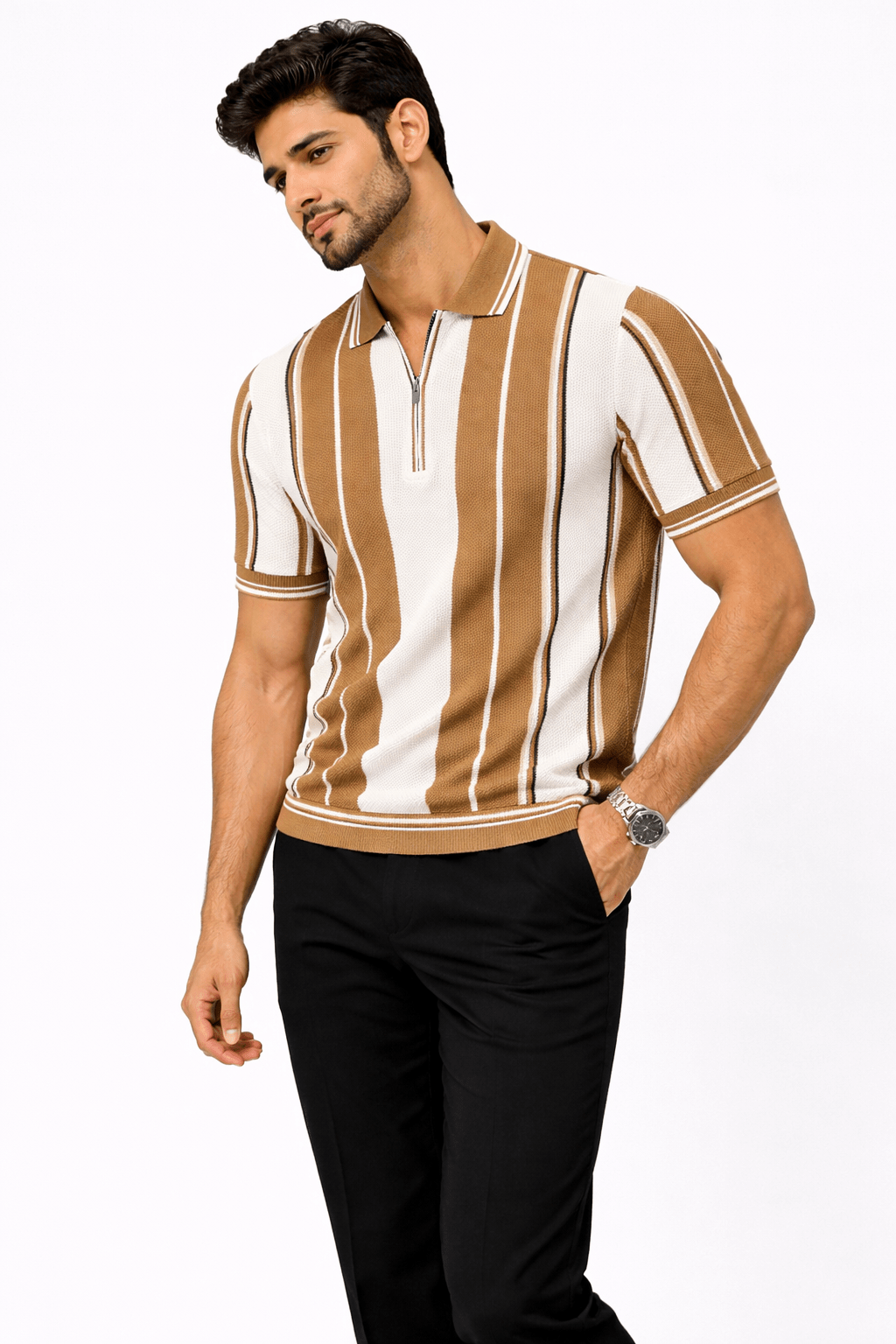 Brown Panel - Popcorn Polo ShirtGarderobe Clothing