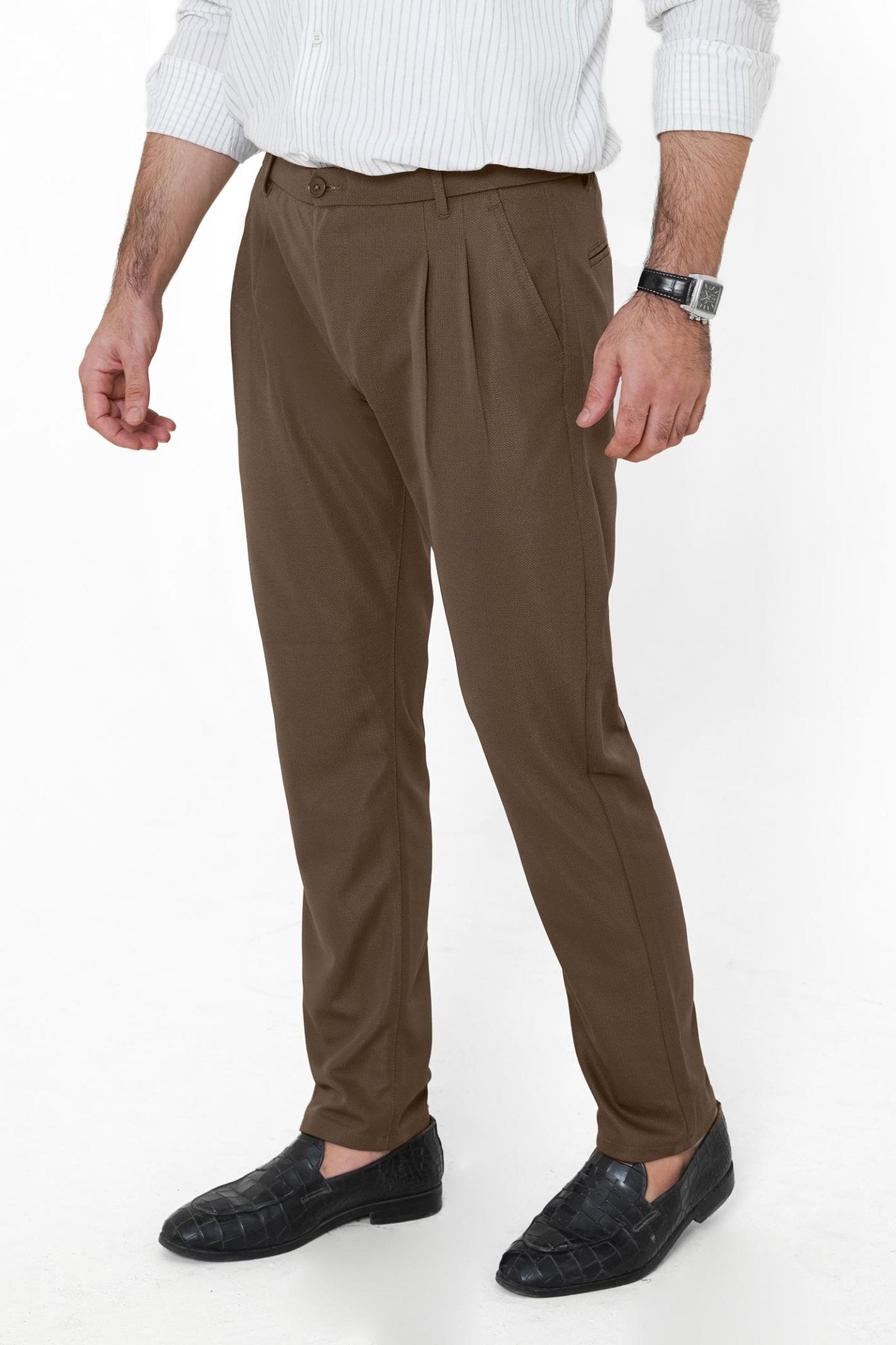 Brown Plated Pant - Regular FitPantGarderobe Clothing