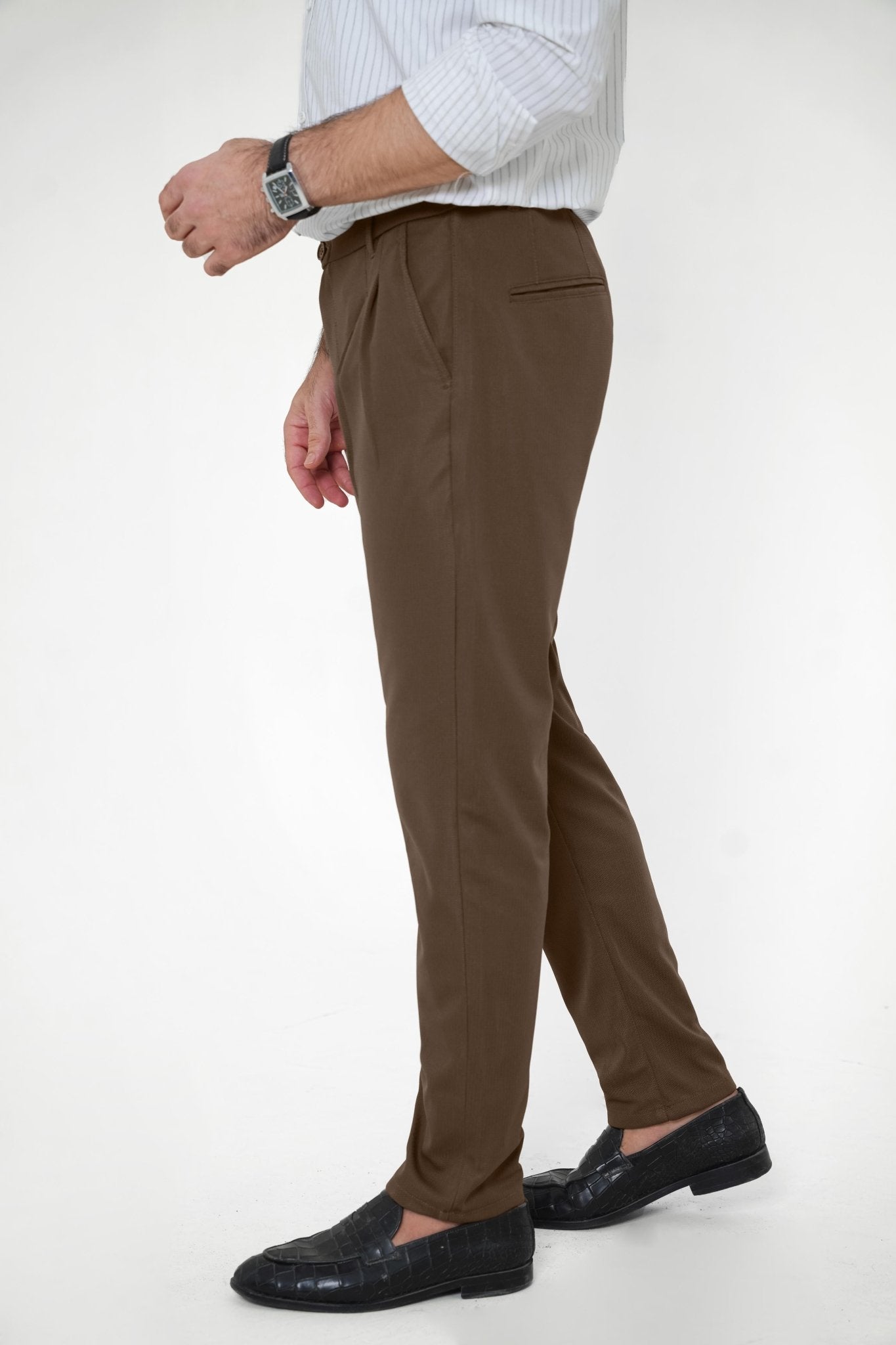 Brown Plated Pant - Regular FitPantGarderobe Clothing