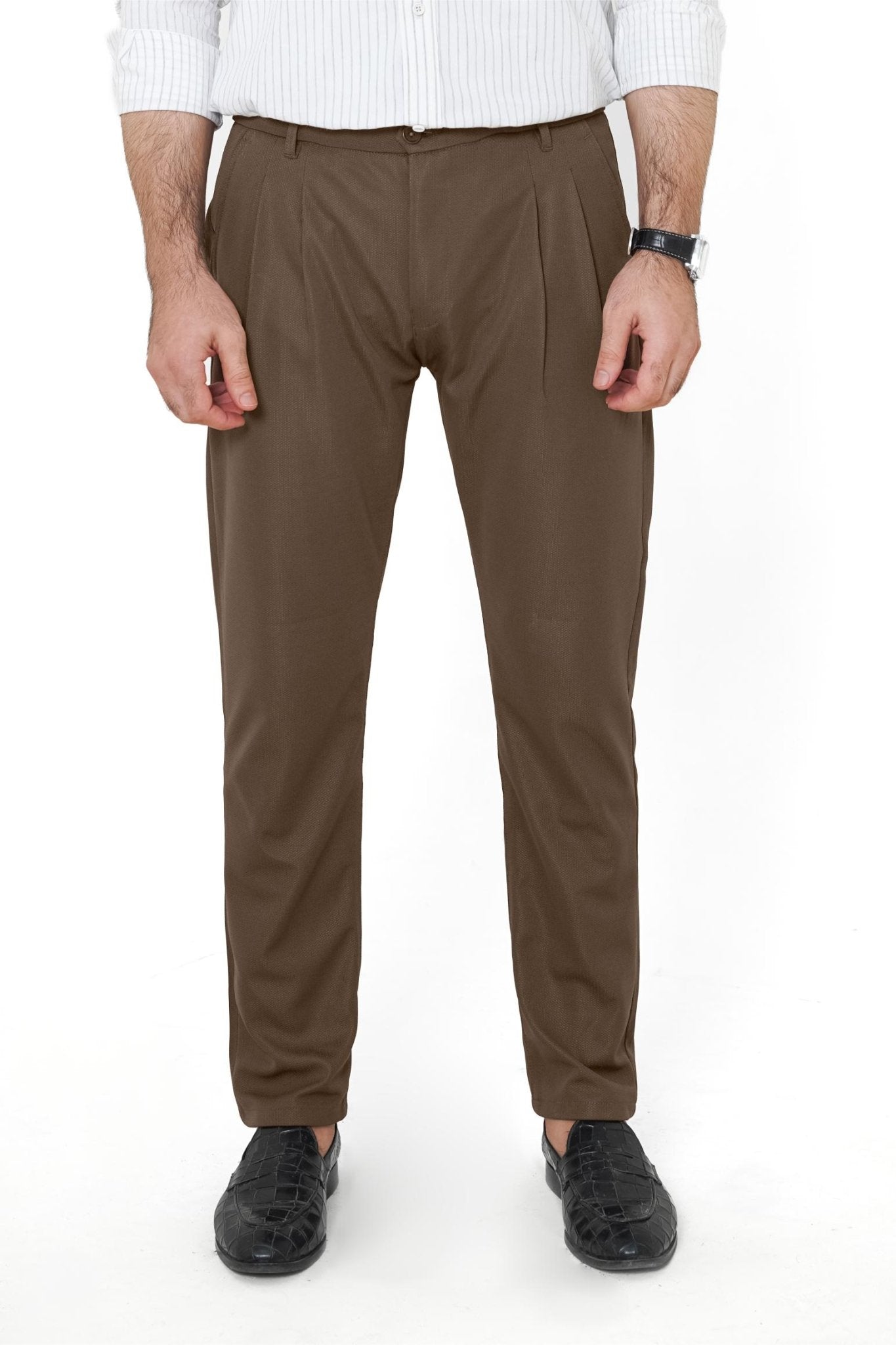 Brown Plated Pant - Regular FitPantGarderobe Clothing