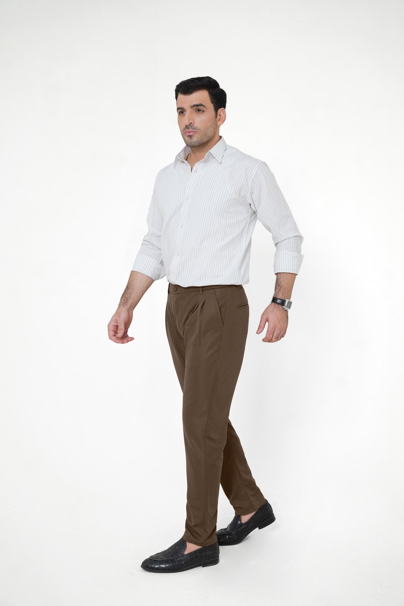 Brown Plated Pant - Regular FitPantGarderobe Clothing