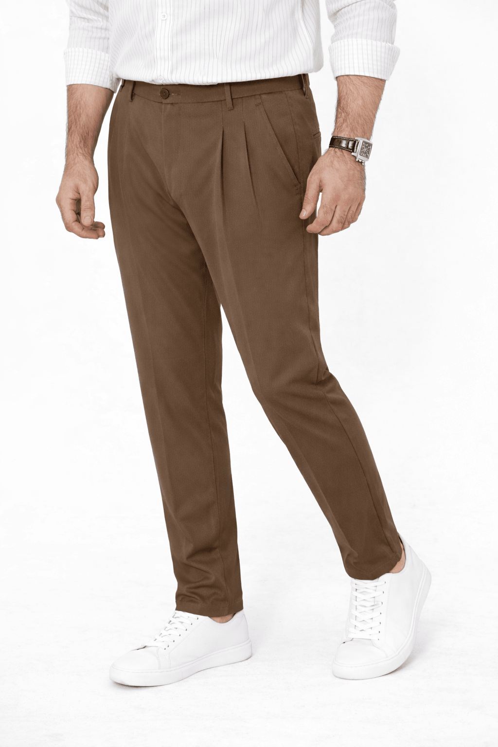 Brown Pleated Pant - Regular FitPantGarderobe Clothing
