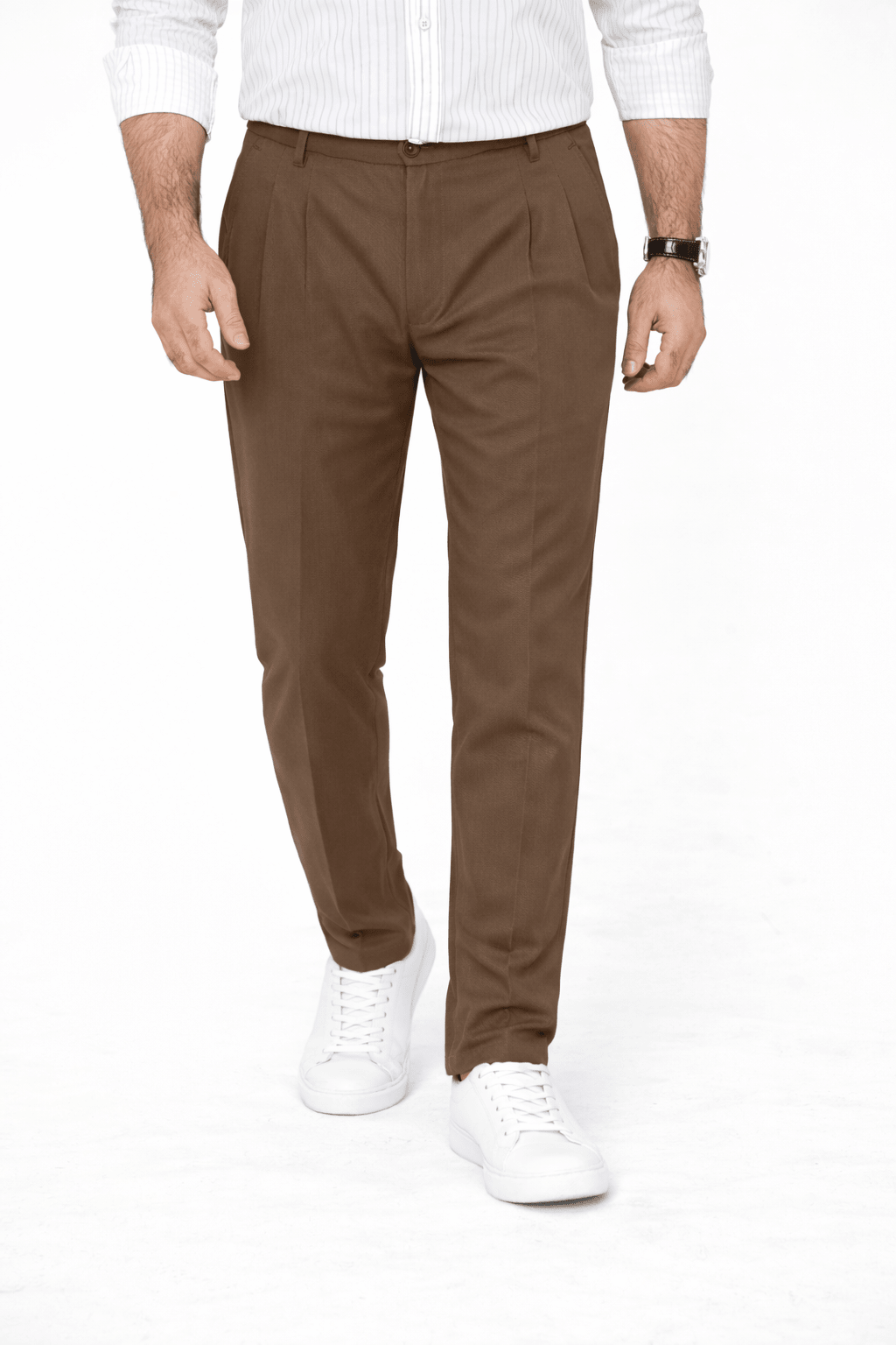Brown Pleated Pant - Regular FitPantGarderobe Clothing