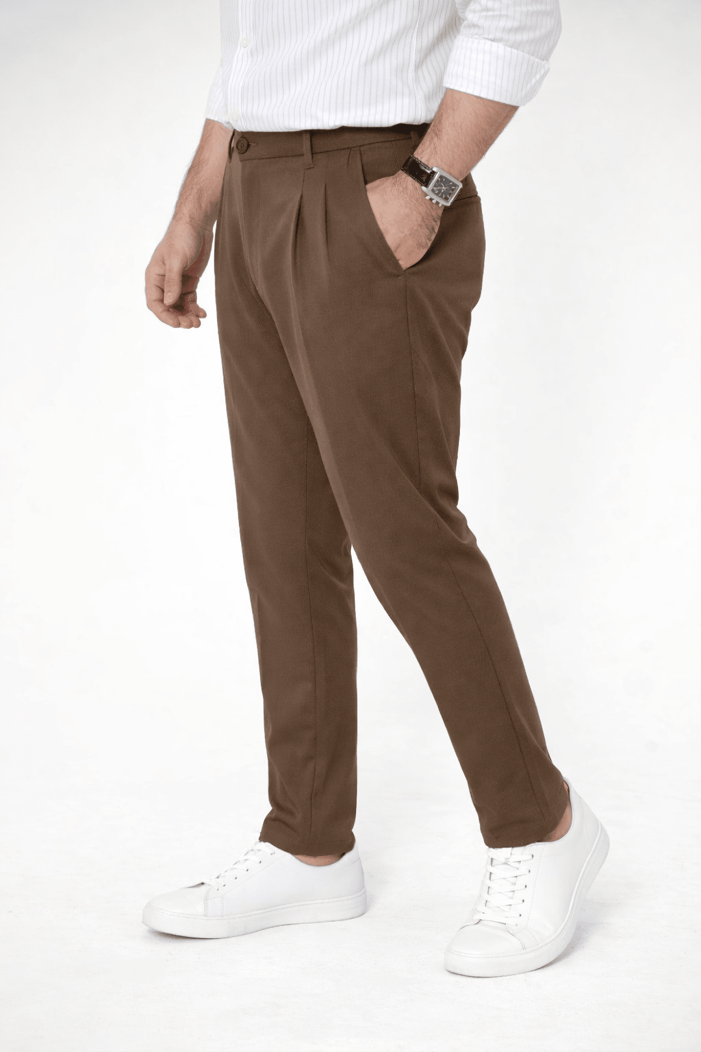 Brown Pleated Pant - Regular FitPantGarderobe Clothing