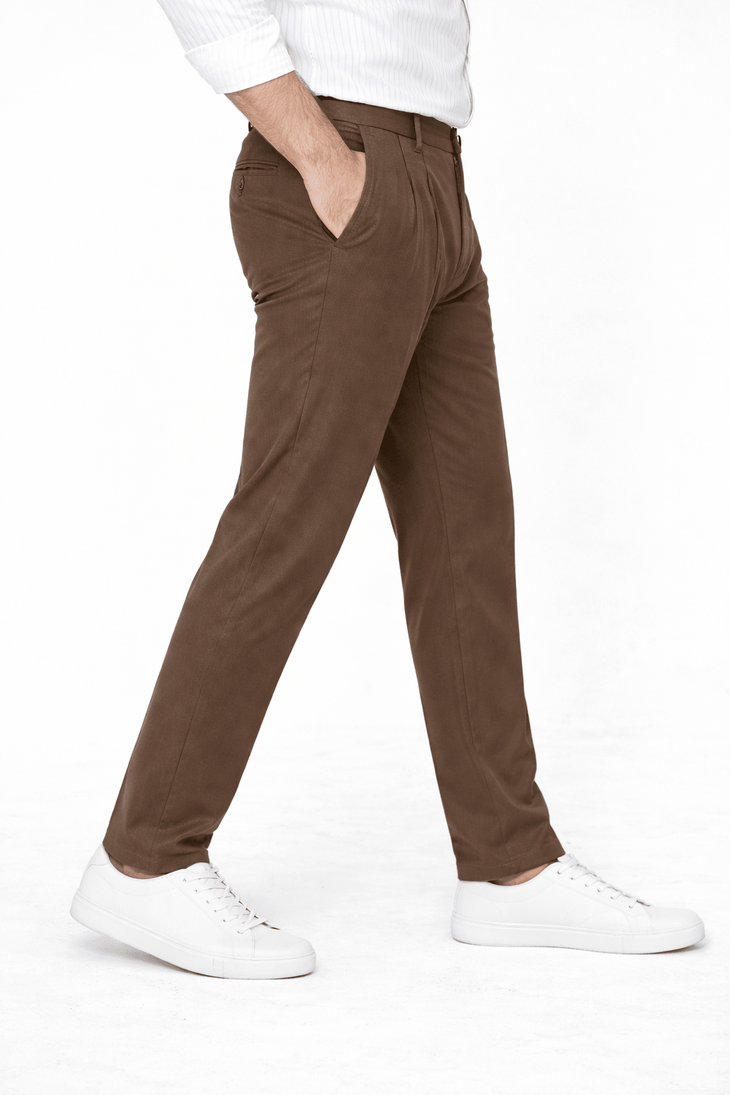 Brown Pleated Pant - Regular FitPantGarderobe Clothing