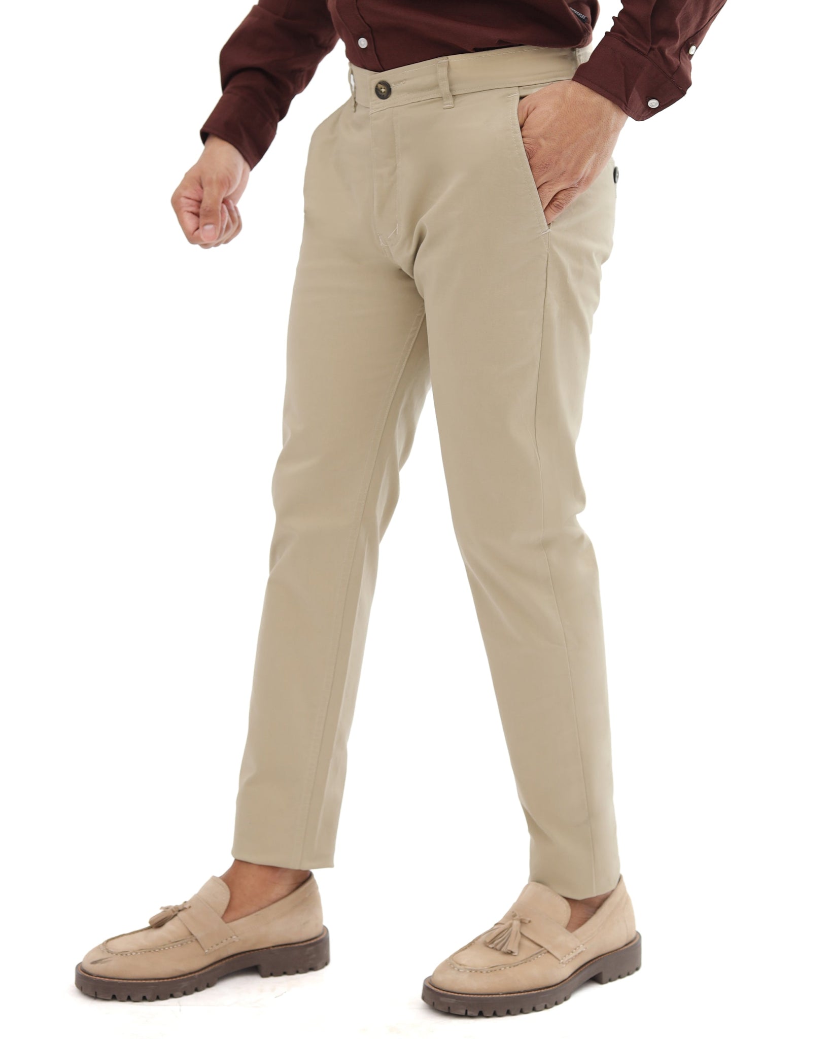 Creamy Camelwood cotton pant - Smart FitPantsGarderobe Clothing