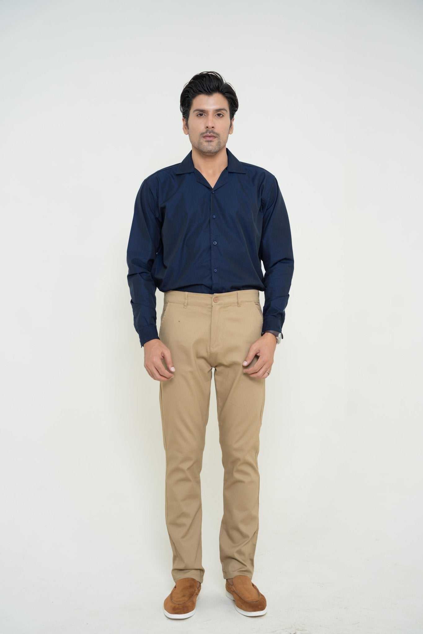 Dark Blue Cuban Collar ShirtshirtGarderobe Clothing