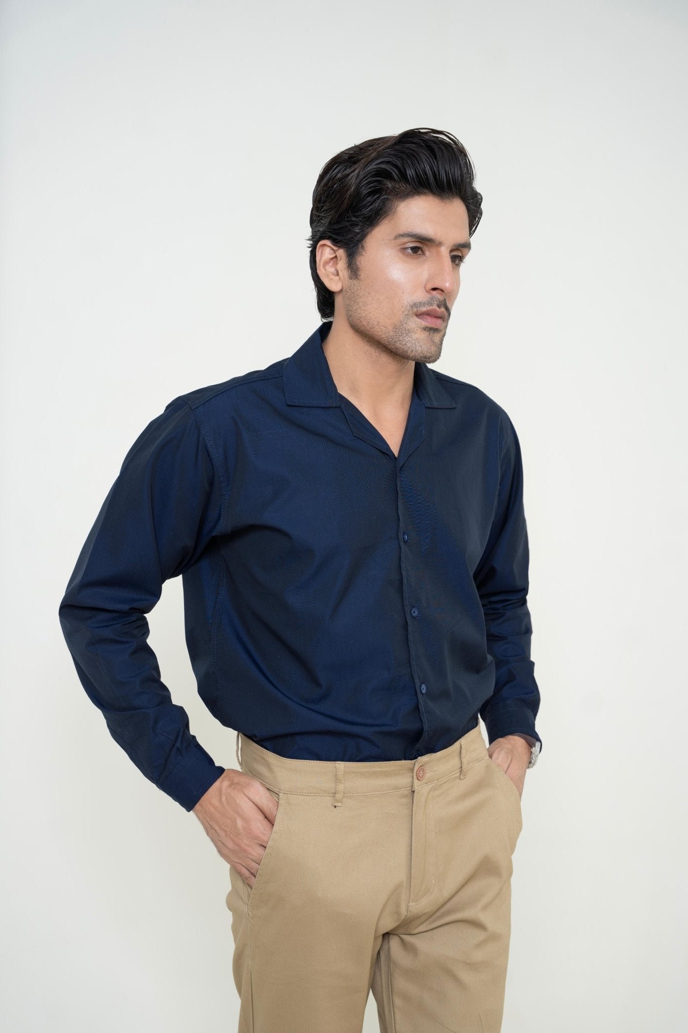 Dark Blue Cuban Collar ShirtshirtGarderobe Clothing