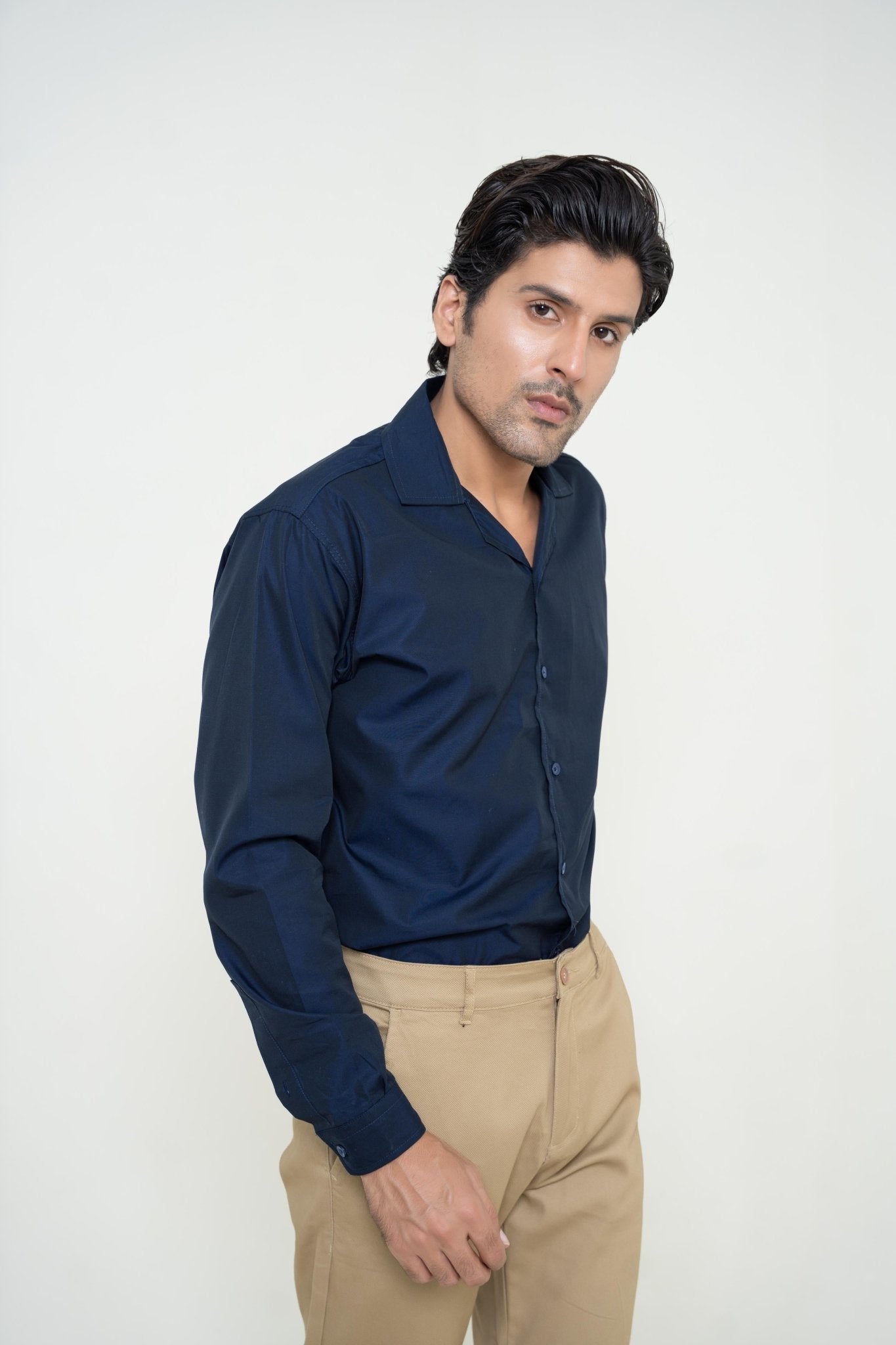 Dark Blue Cuban Collar ShirtshirtGarderobe Clothing