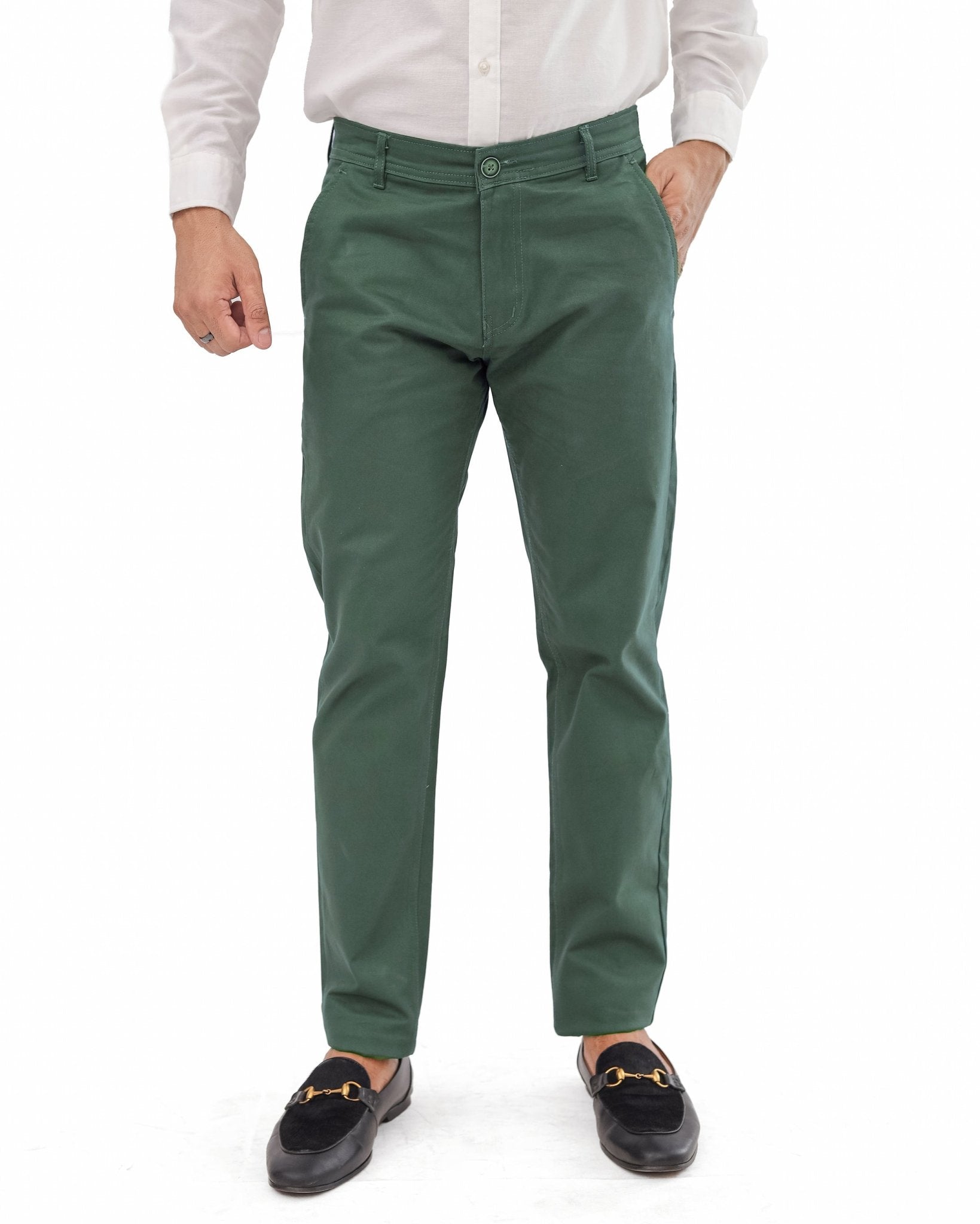 Dark Green cotton pant - Smart FitPantGarderobe Clothing