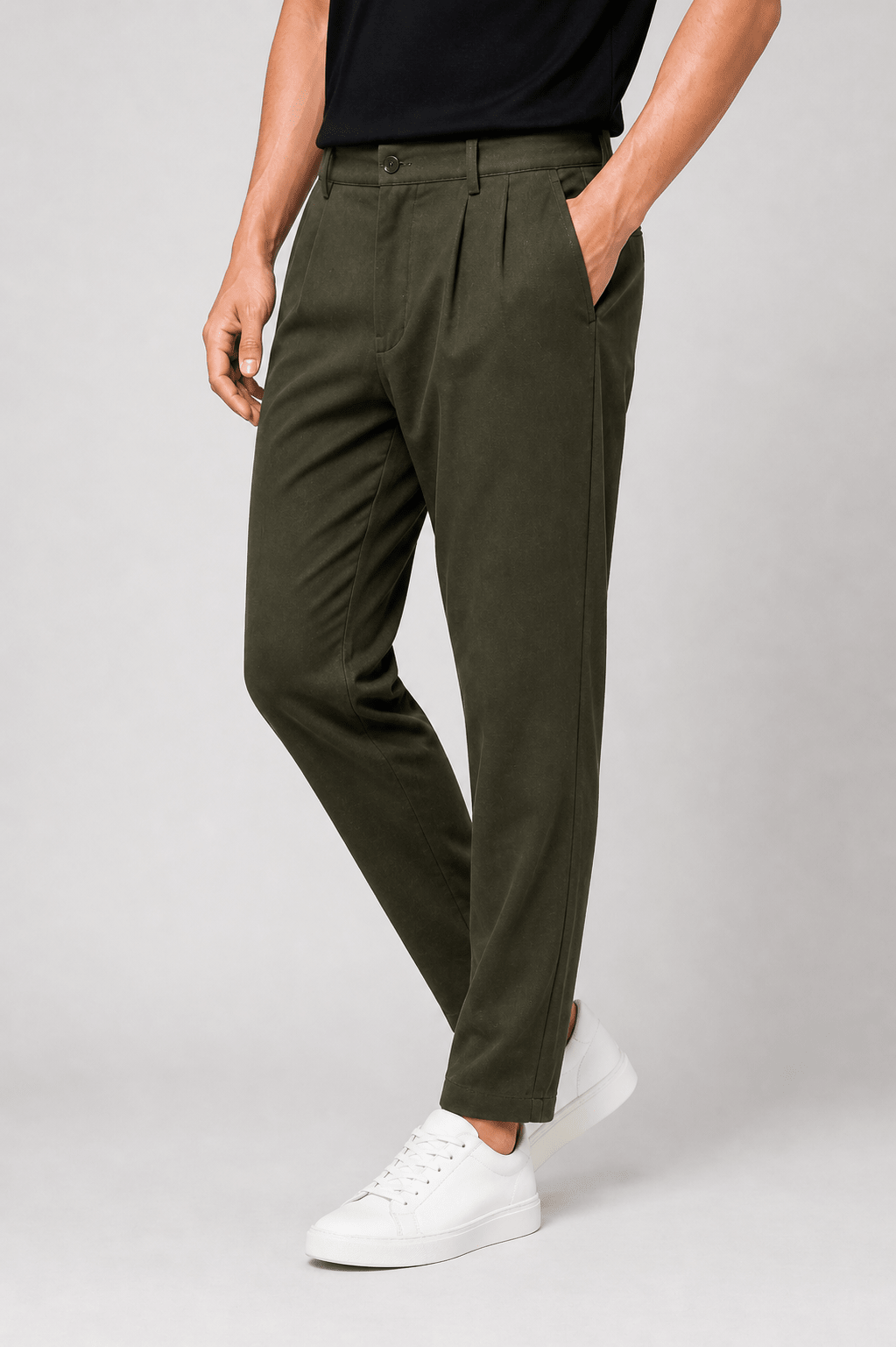 Dark Green Pleated Pant - Regular FitPantGarderobe Clothing