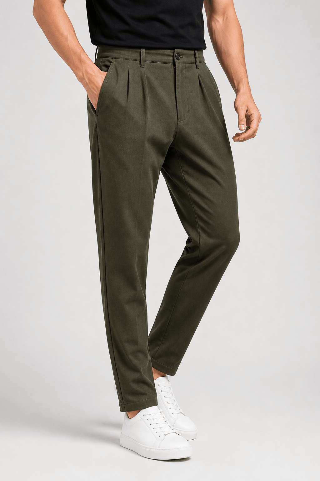 Dark Green Pleated Pant - Regular FitPantGarderobe Clothing