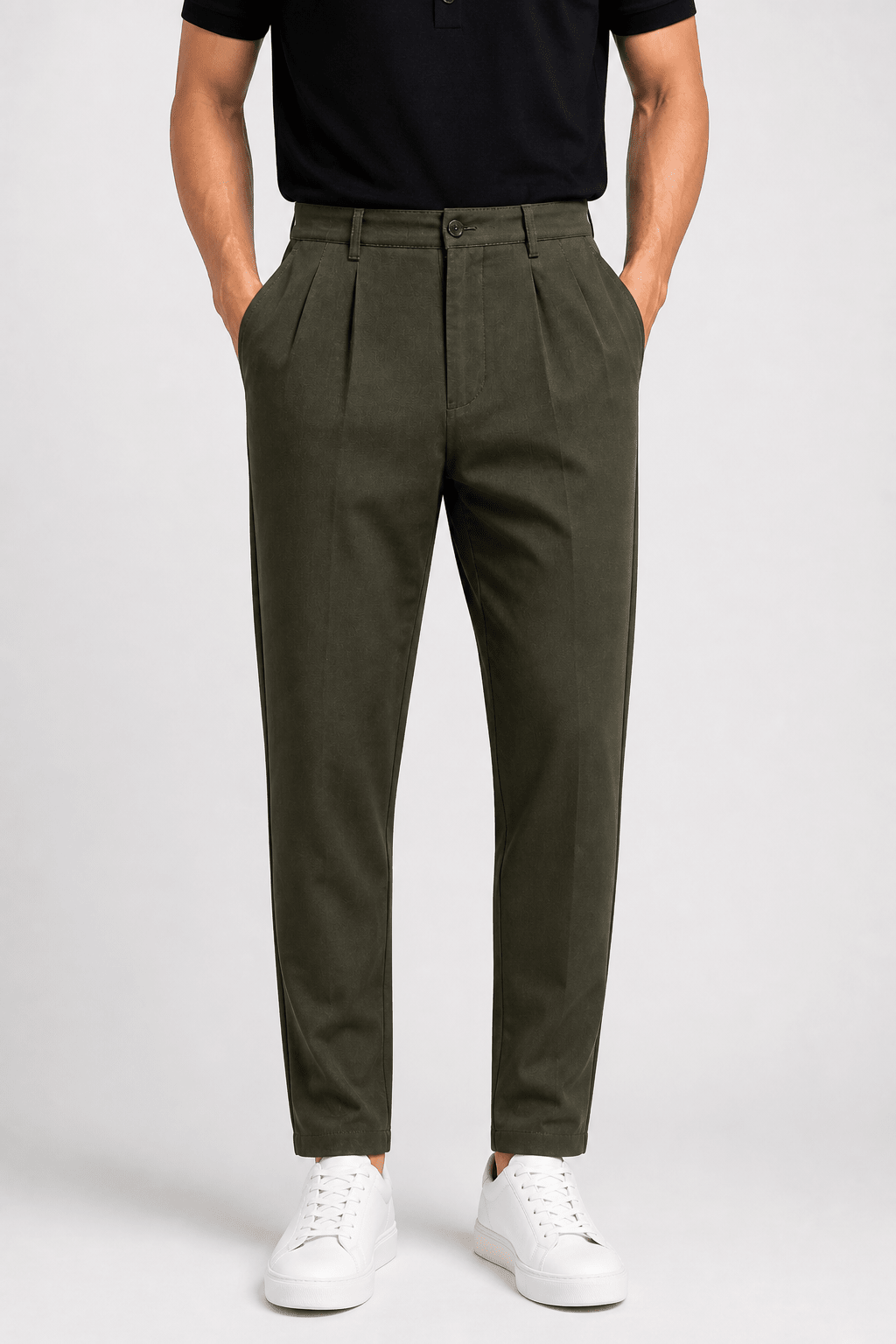 Dark Green Pleated Pant - Regular FitPantGarderobe Clothing