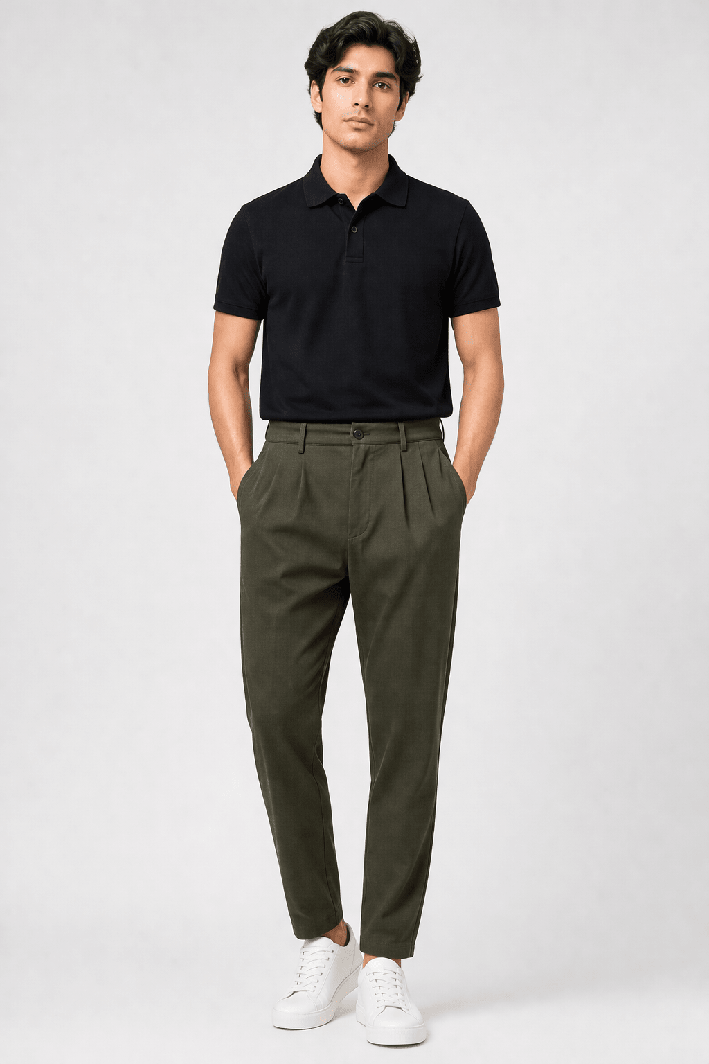 Dark Green Pleated Pant - Regular FitPantGarderobe Clothing