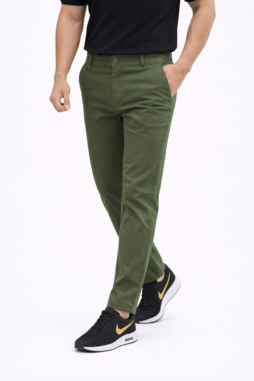 Dark Olive Green Cotton Pant - Smart FitPantGarderobe Clothing