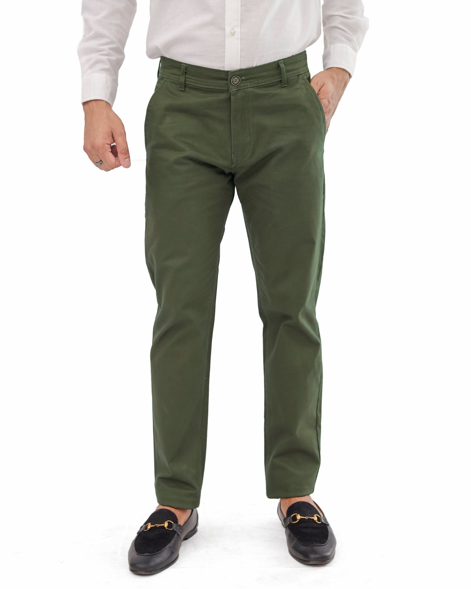 Dark Olive Green Cotton Pant - Smart FitPantGarderobe Clothing