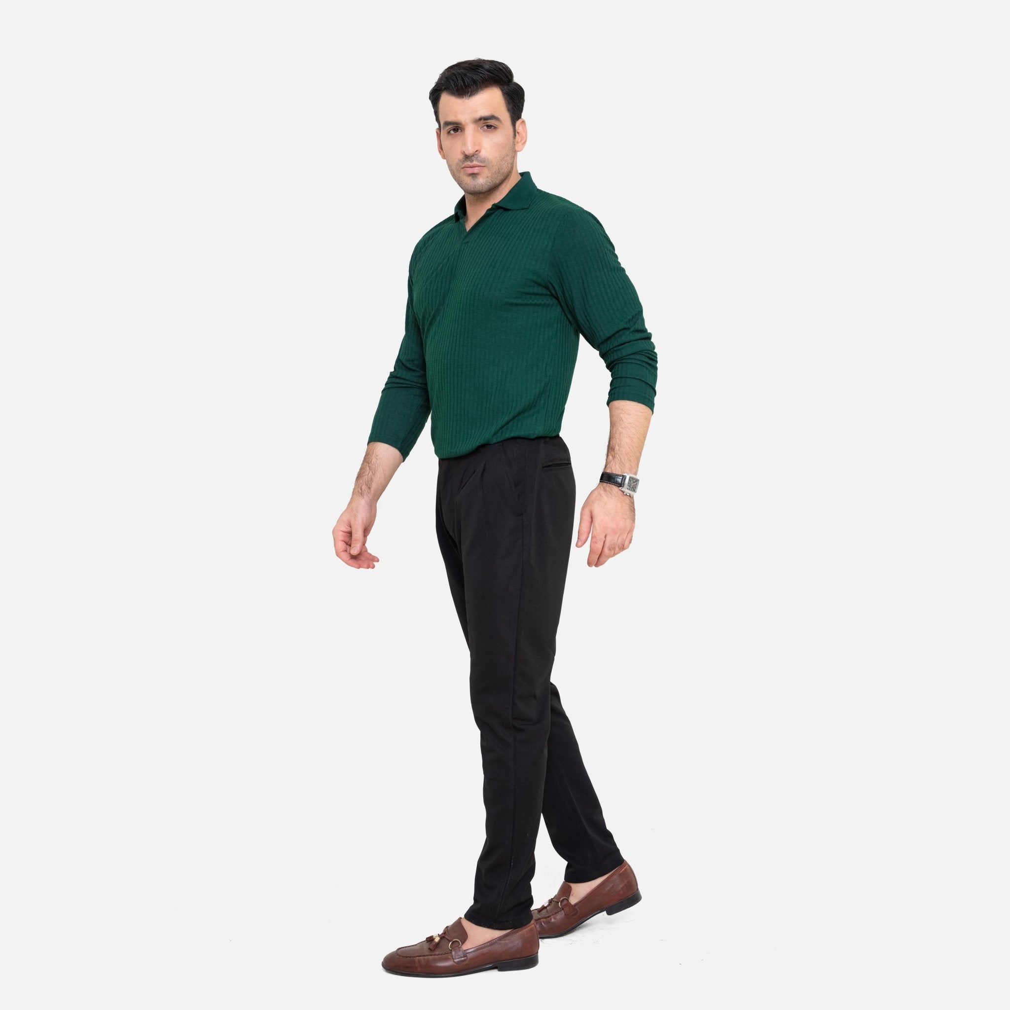 Full Sleeve Green Polo Shirt - KnittedshirtGarderobe Clothing