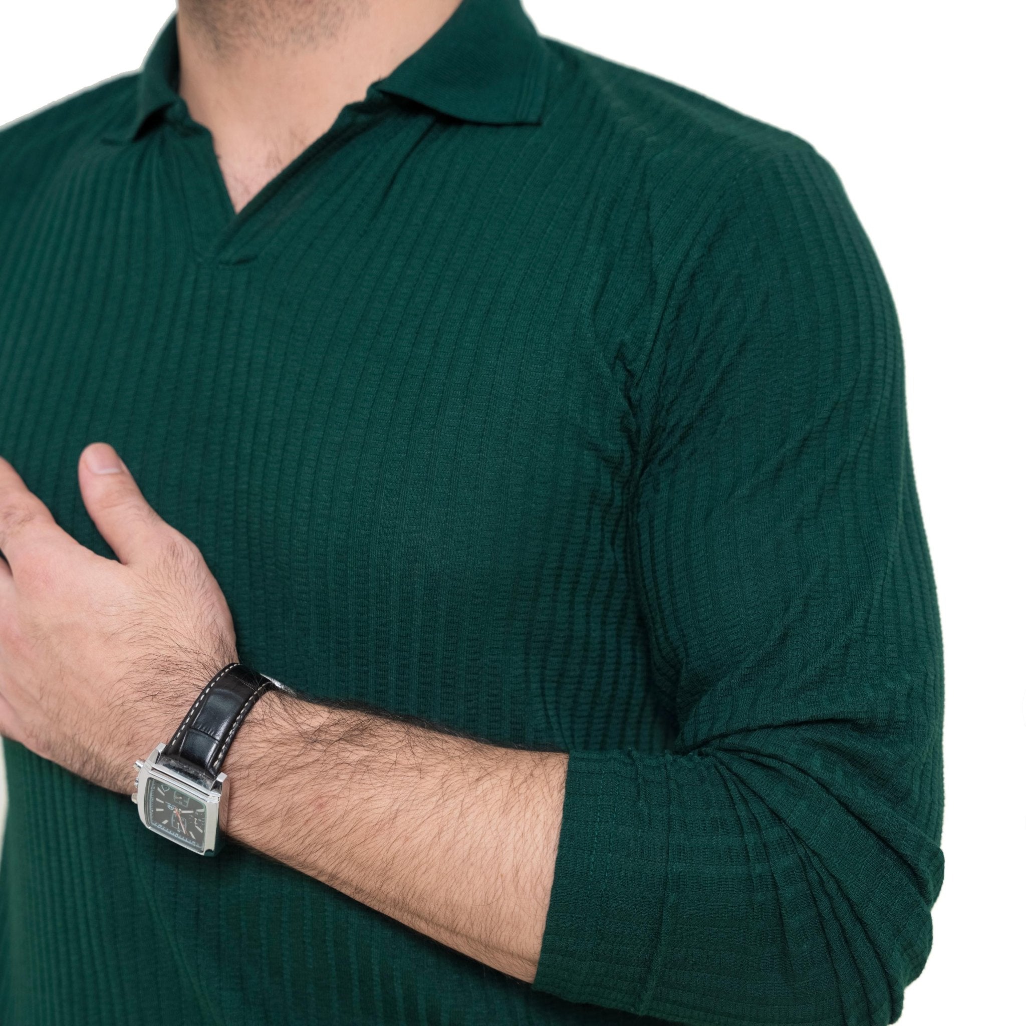 Full Sleeve Green Polo Shirt - KnittedshirtGarderobe Clothing