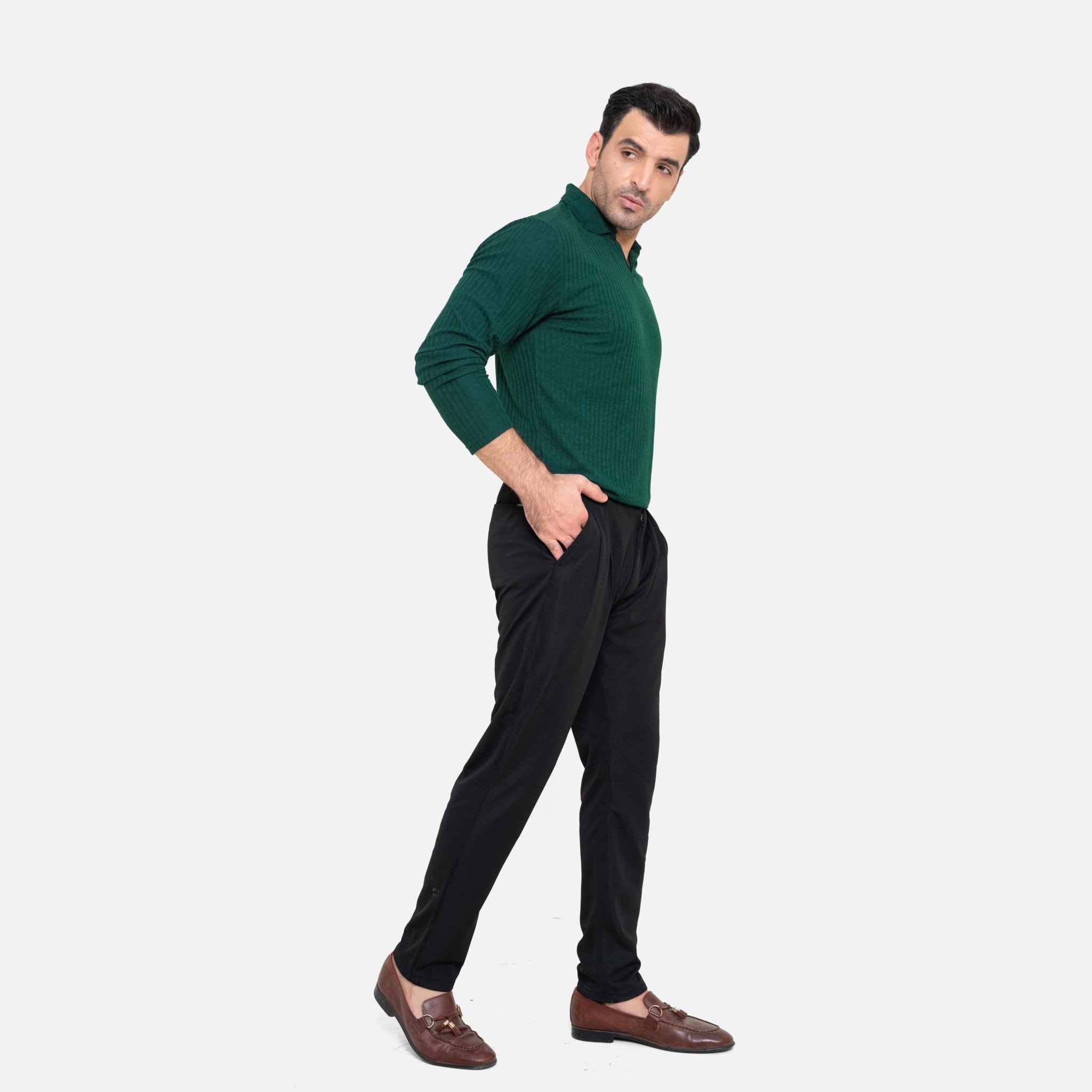 Full Sleeve Green Polo Shirt - KnittedshirtGarderobe Clothing