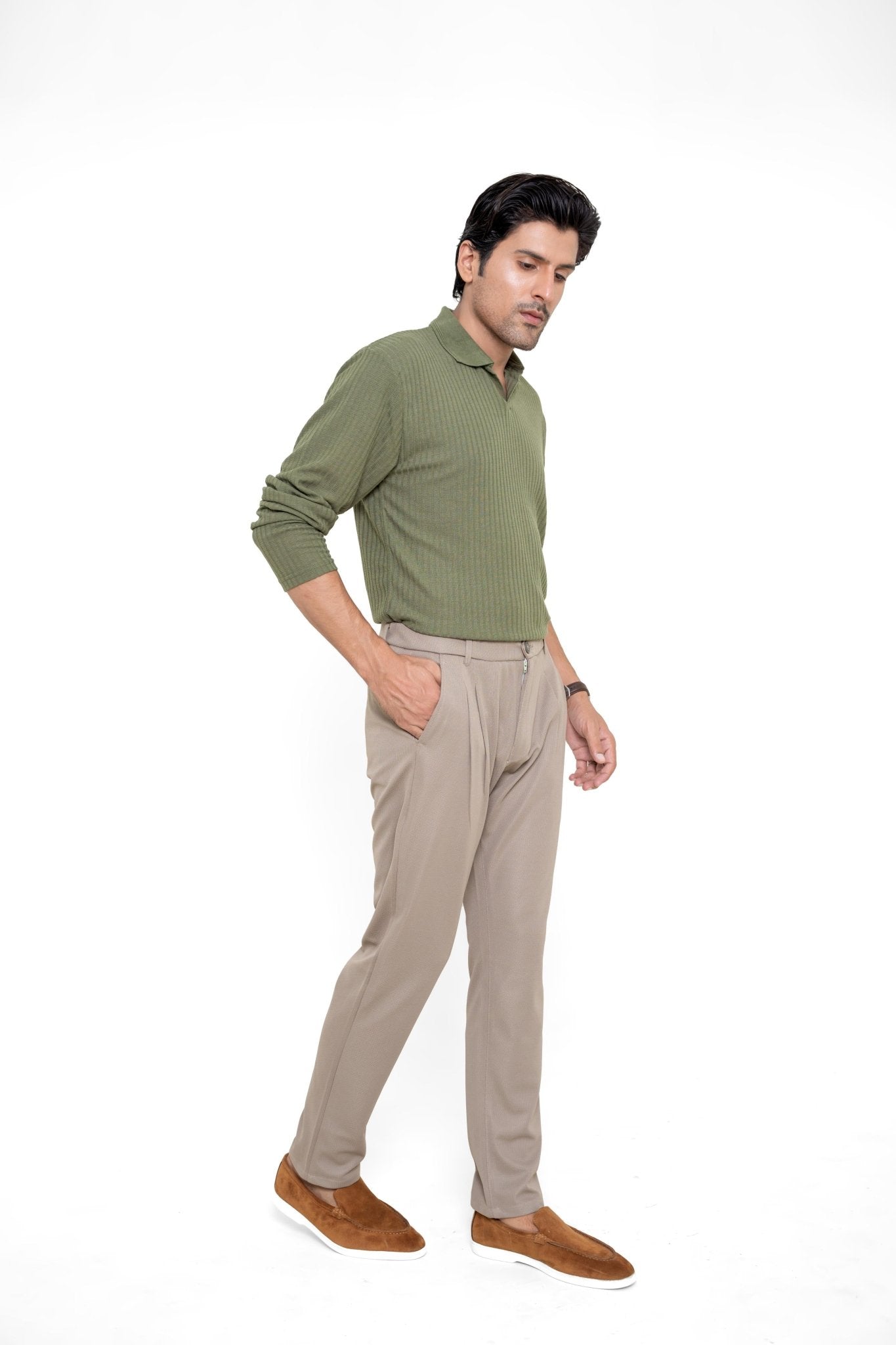 Full Sleeve Matcha Polo Shirt - KnittedshirtGarderobe Clothing