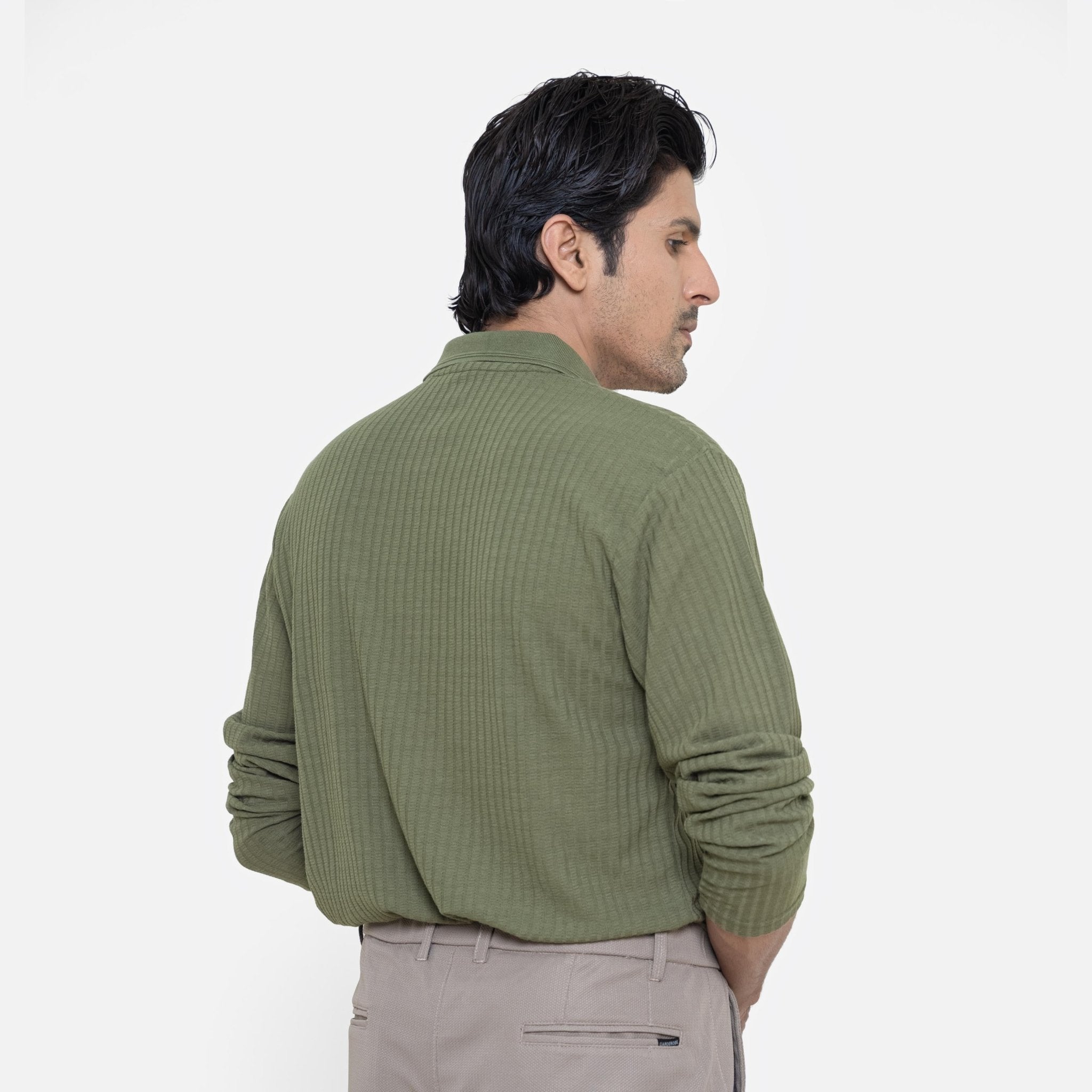 Full Sleeve Matcha Polo Shirt - KnittedshirtGarderobe Clothing
